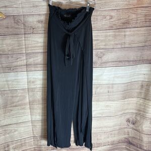 Funky Buddha Womens Tie Front Wide Leg Pants Size Small Lagenlook Boho Black